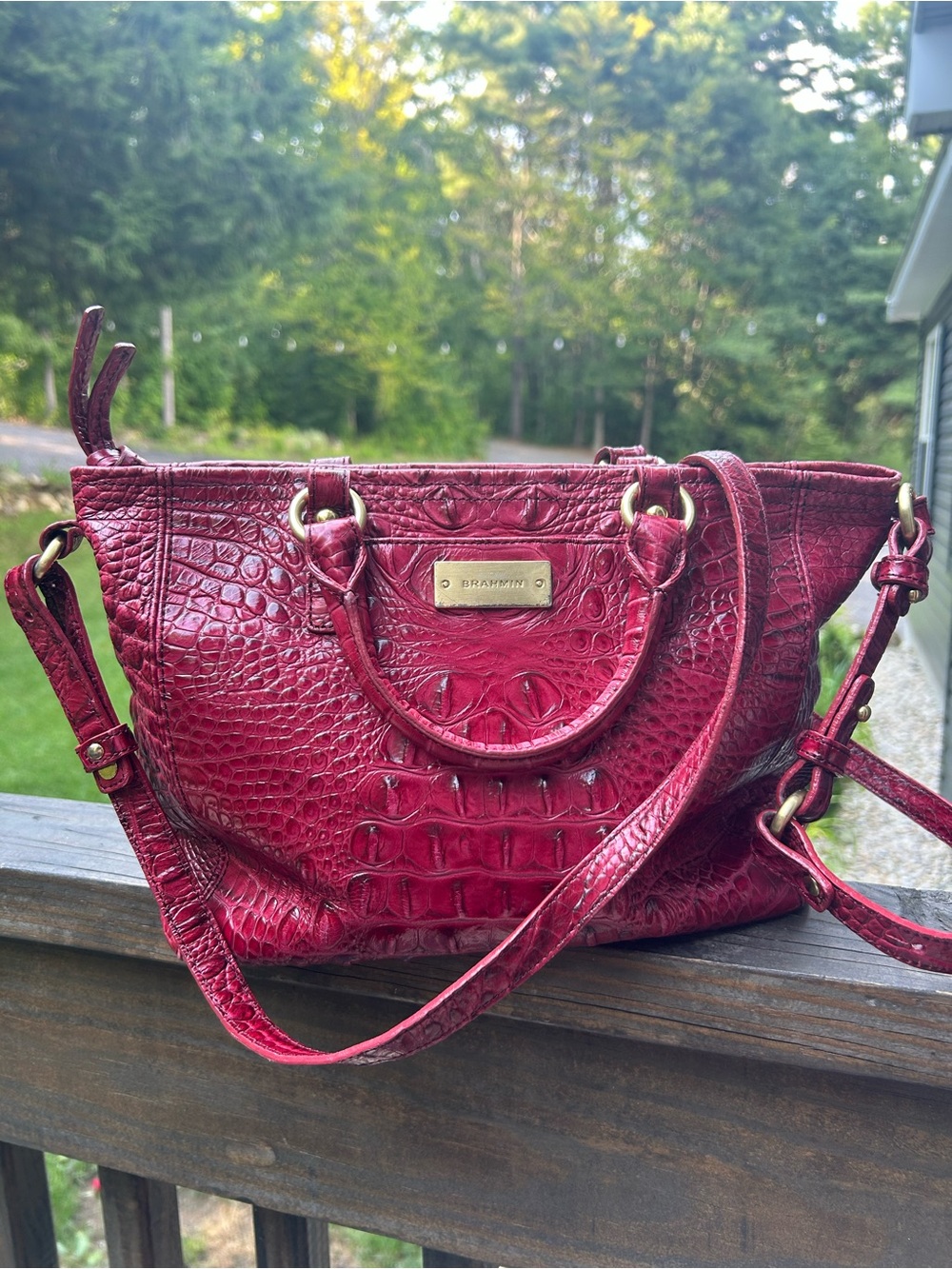 The Brahmin Tote Bag Purse Red Croc Embossed Leather